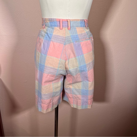 Vintage 80 90 Snazz peach blue preppy Plaid high Waist Bermuda Shorts - Picture 9 of 17